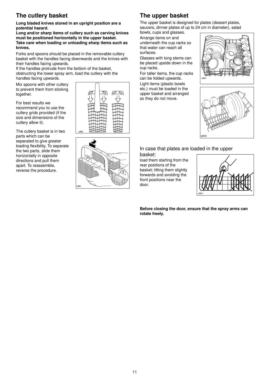 Zanussi ZDI 6896 SX manual Cutlery basket, Upper basket 