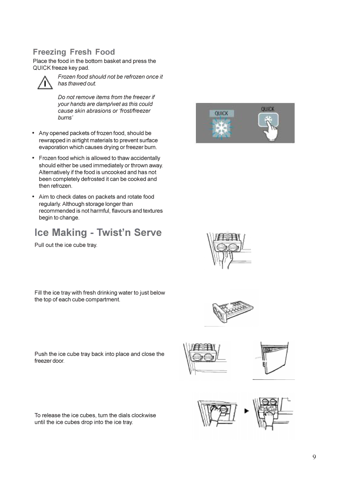 Zanussi ZDK 22 RF manual Ice Making Twist’n Serve, Freezing Fresh Food 