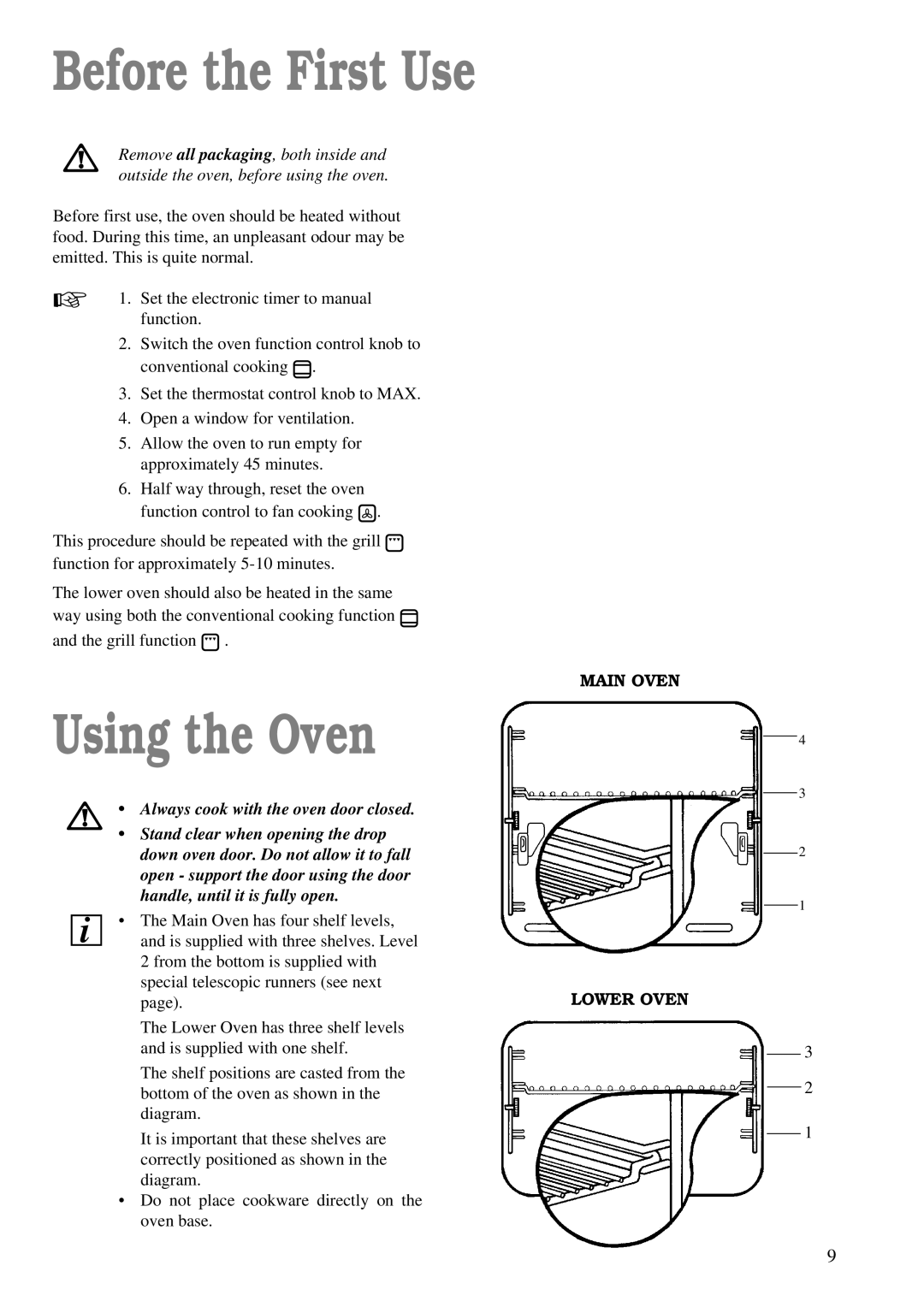 Zanussi ZDM 868 manual Before the First Use, Using the Oven, Main Oven Lower Oven 