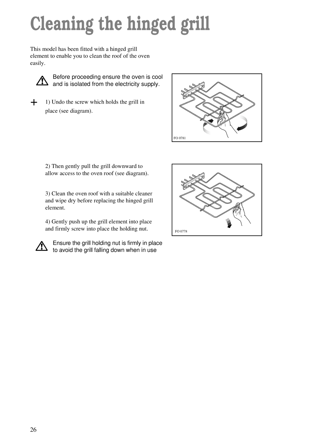 Zanussi ZDM 869 manual Cleaning the hinged grill 