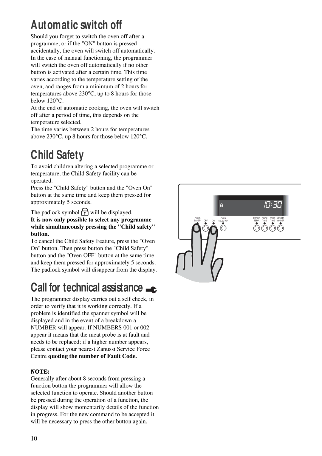 Zanussi ZDM 891 manual Automatic switch off, Child Safety 