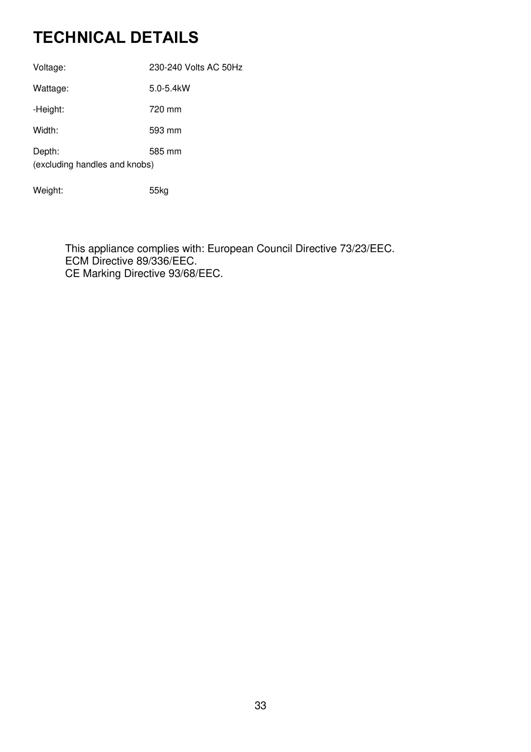 Zanussi ZDQ 595 manual Technical Details 