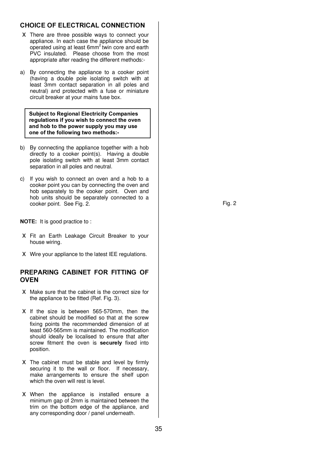 Zanussi ZDQ 595 manual Choice of Electrical Connection, Preparing Cabinet for Fitting of Oven 