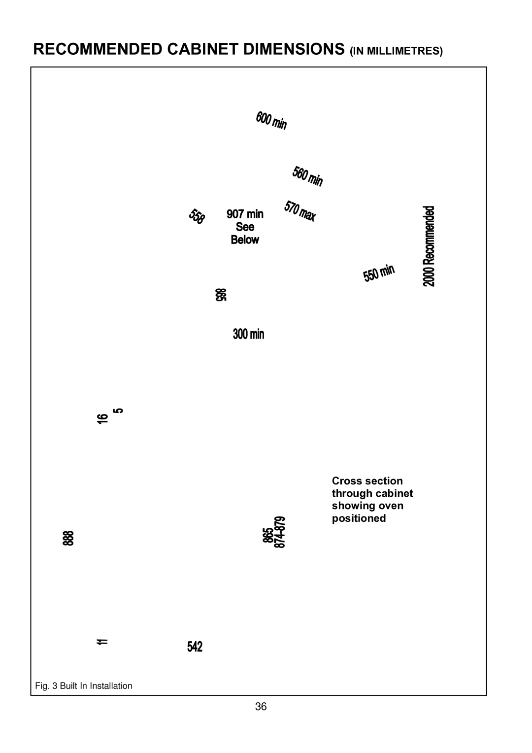 Zanussi ZDQ 595 manual Recommended Cabinet Dimensions in Millimetres, Built In Installation 