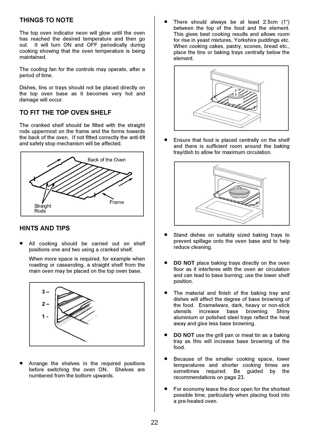 Zanussi ZDQ 695 manual Things to Note, To FIT the TOP Oven Shelf 