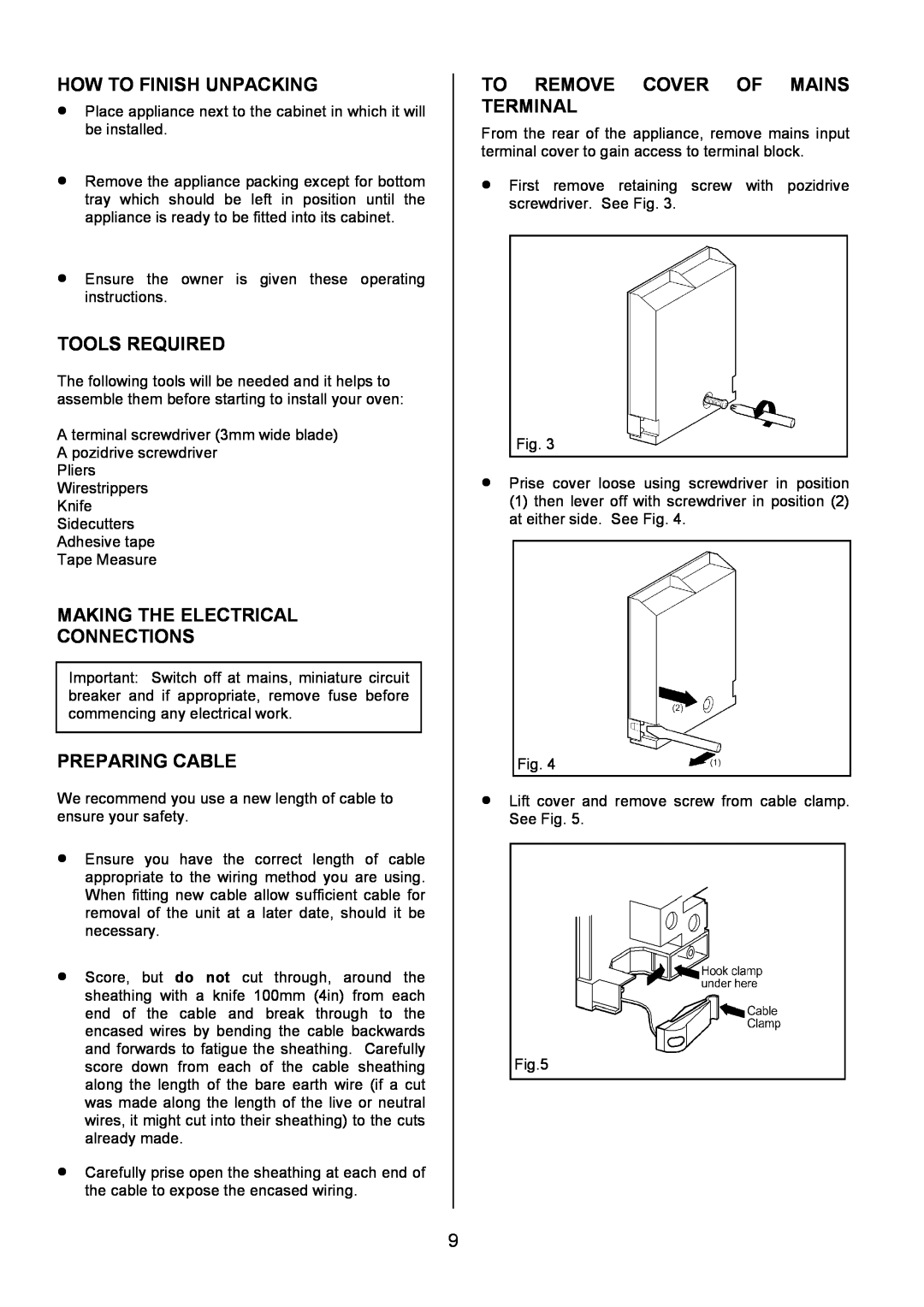 Zanussi ZDQ 695 manual How To Finish Unpacking, Tools Required, Making The Electrical Connections, Preparing Cable 
