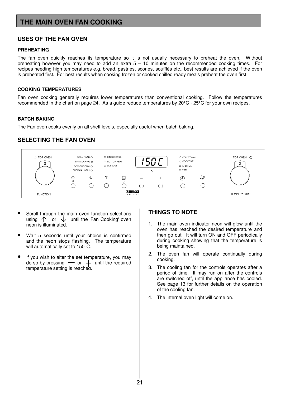 Zanussi ZDQ 895 manual Main Oven FAN Cooking, Uses of the FAN Oven, Selecting the FAN Oven 