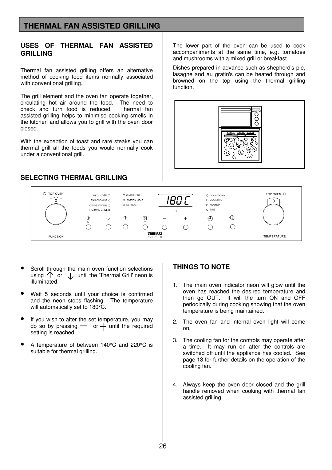 Zanussi ZDQ 895 manual Uses of Thermal FAN Assisted Grilling, Selecting Thermal Grilling 