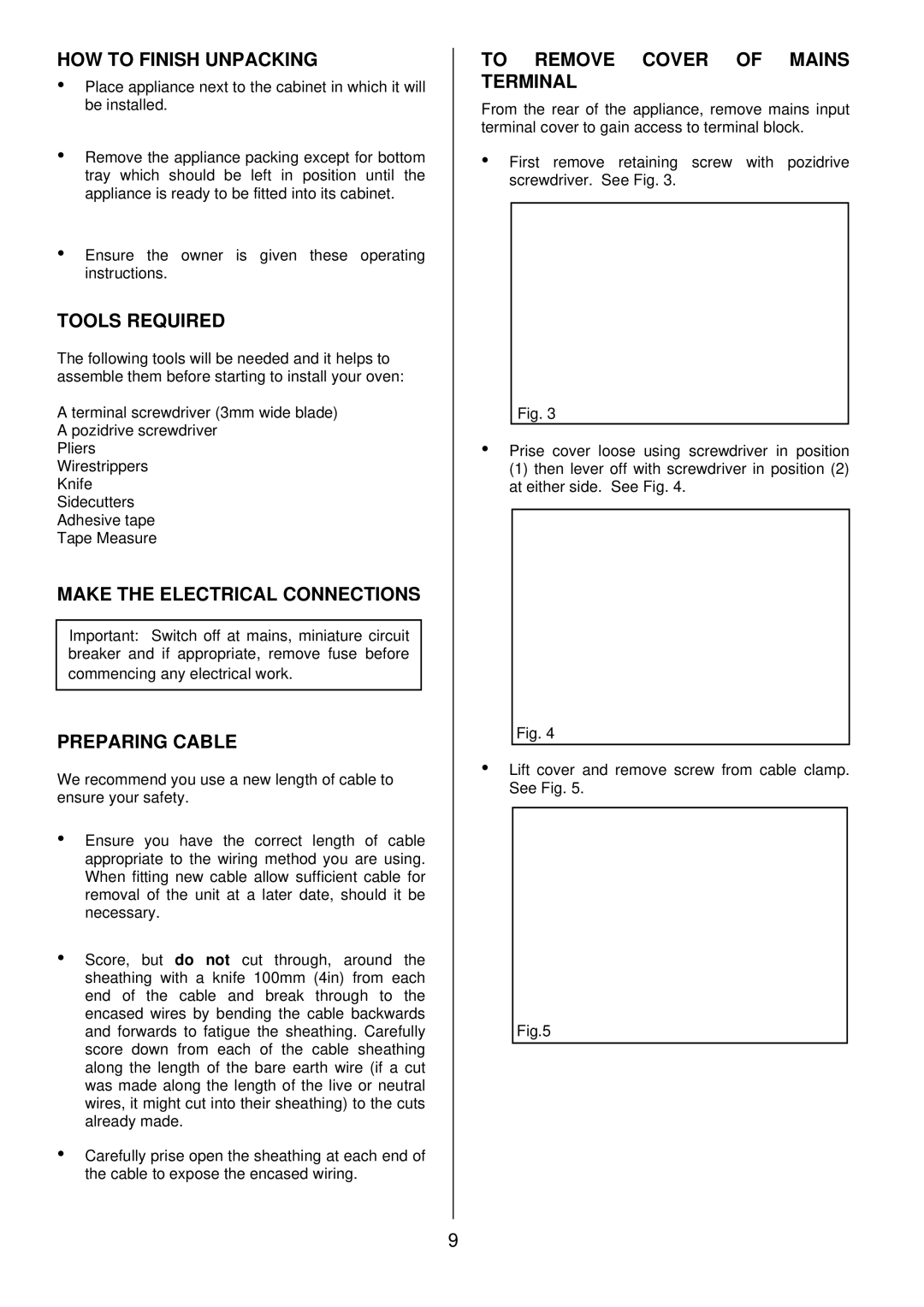 Zanussi ZDQ 895 manual HOW to Finish Unpacking, Tools Required, Make the Electrical Connections, Preparing Cable 