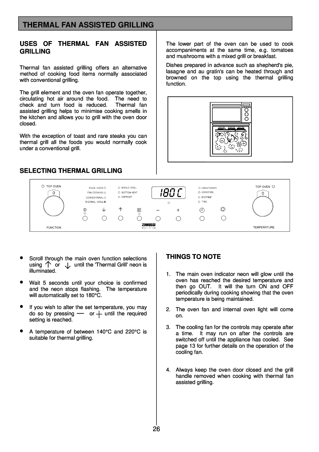 Zanussi ZDQ 895 manual Uses Of Thermal Fan Assisted Grilling, Selecting Thermal Grilling, Things To Note 