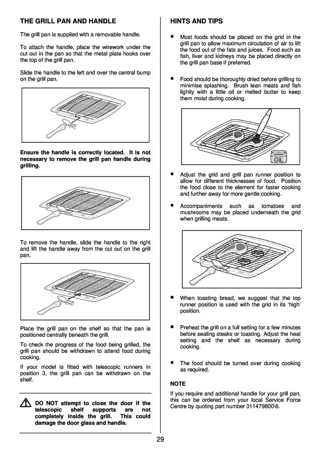Zanussi ZDQ 895 manual The Grill Pan And Handle, Hints And Tips, The grill pan is supplied with a removable handle 