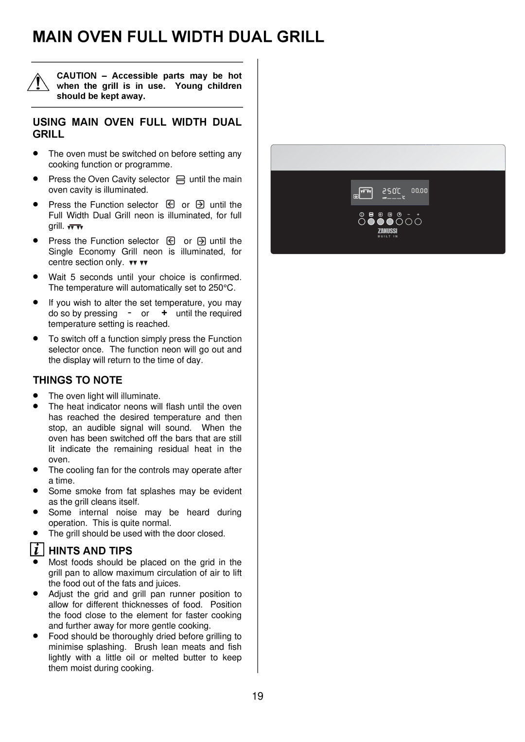 Zanussi ZDQ 995 manual Using Main Oven Full Width Dual Grill 