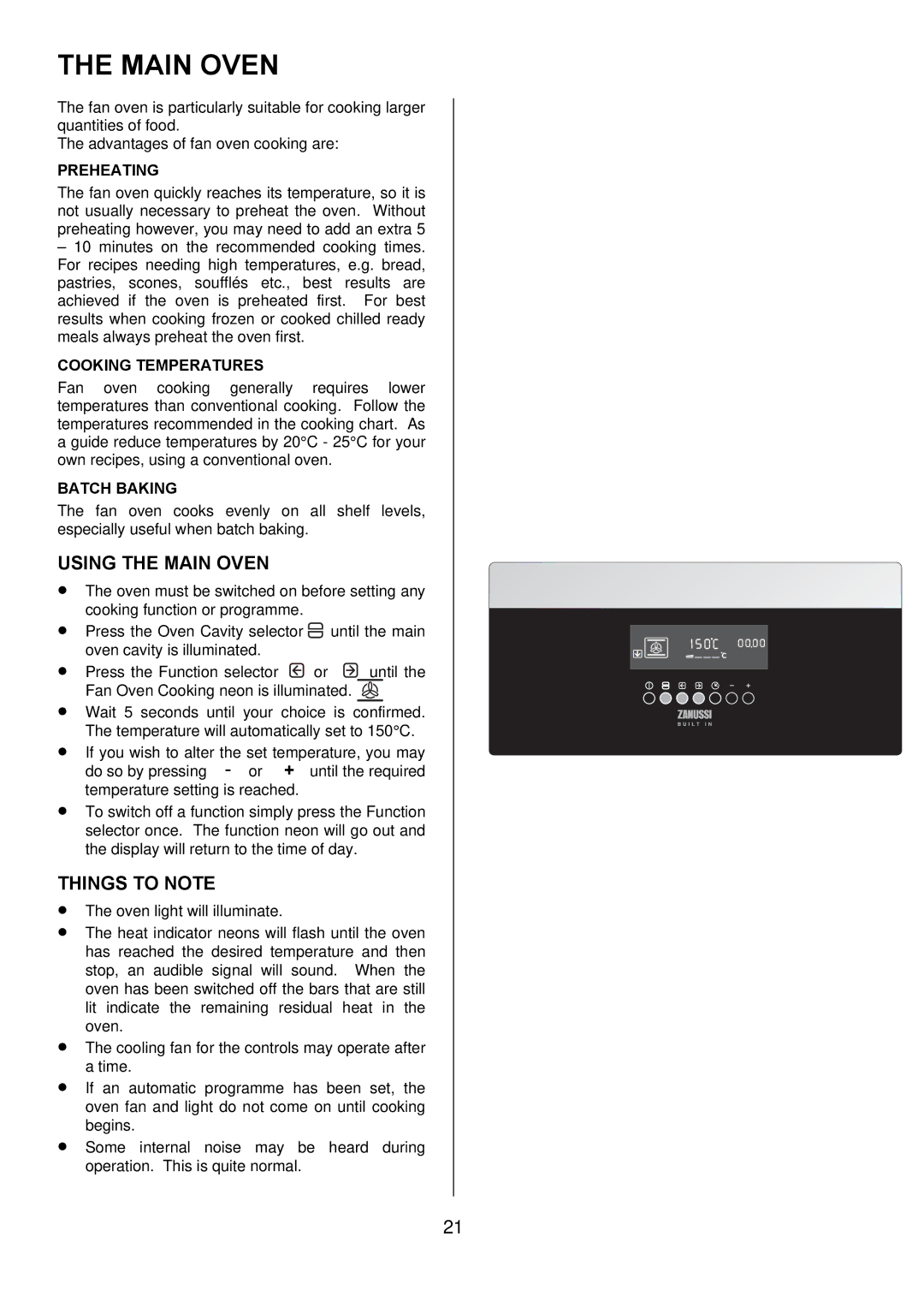 Zanussi ZDQ 995 manual Using the Main Oven 