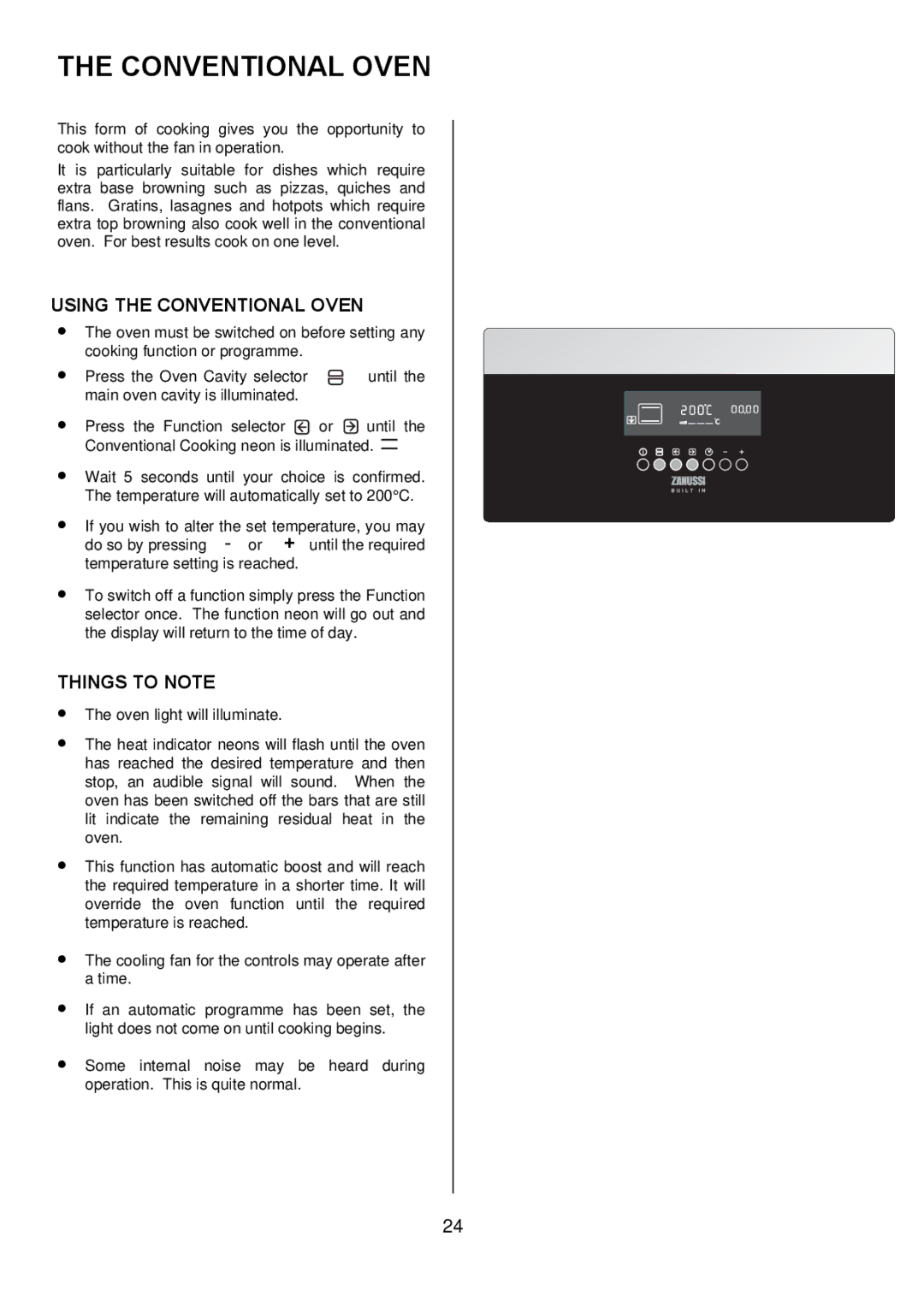 Zanussi ZDQ 995 manual Using the Conventional Oven 