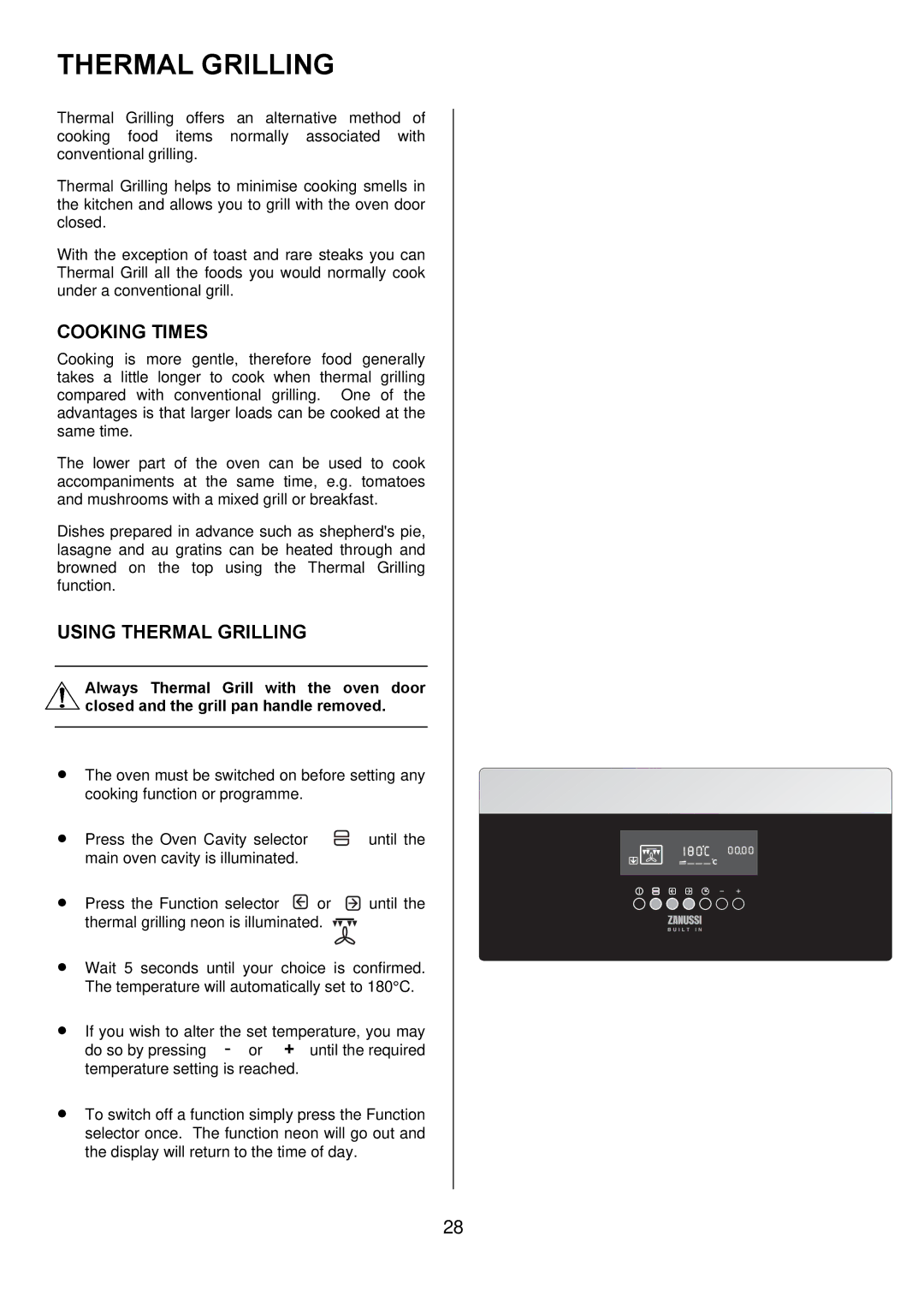 Zanussi ZDQ 995 manual Cooking Times, Using Thermal Grilling 