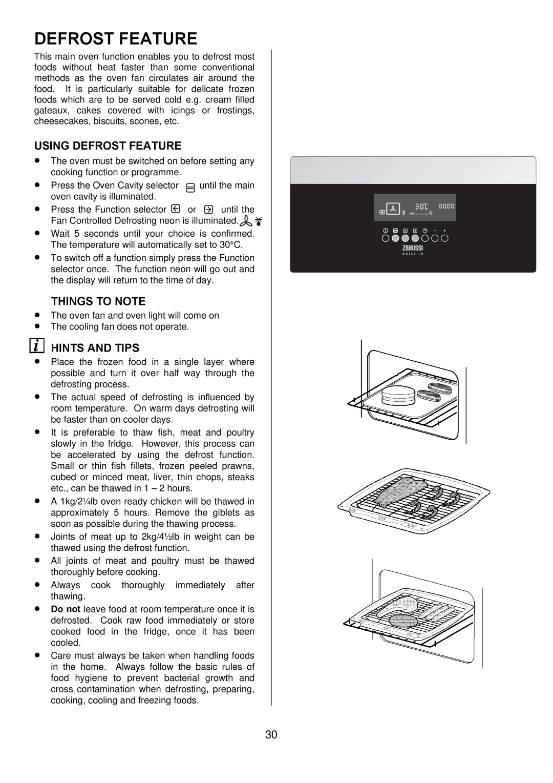 Zanussi ZDQ 995 manual Using Defrost Feature 