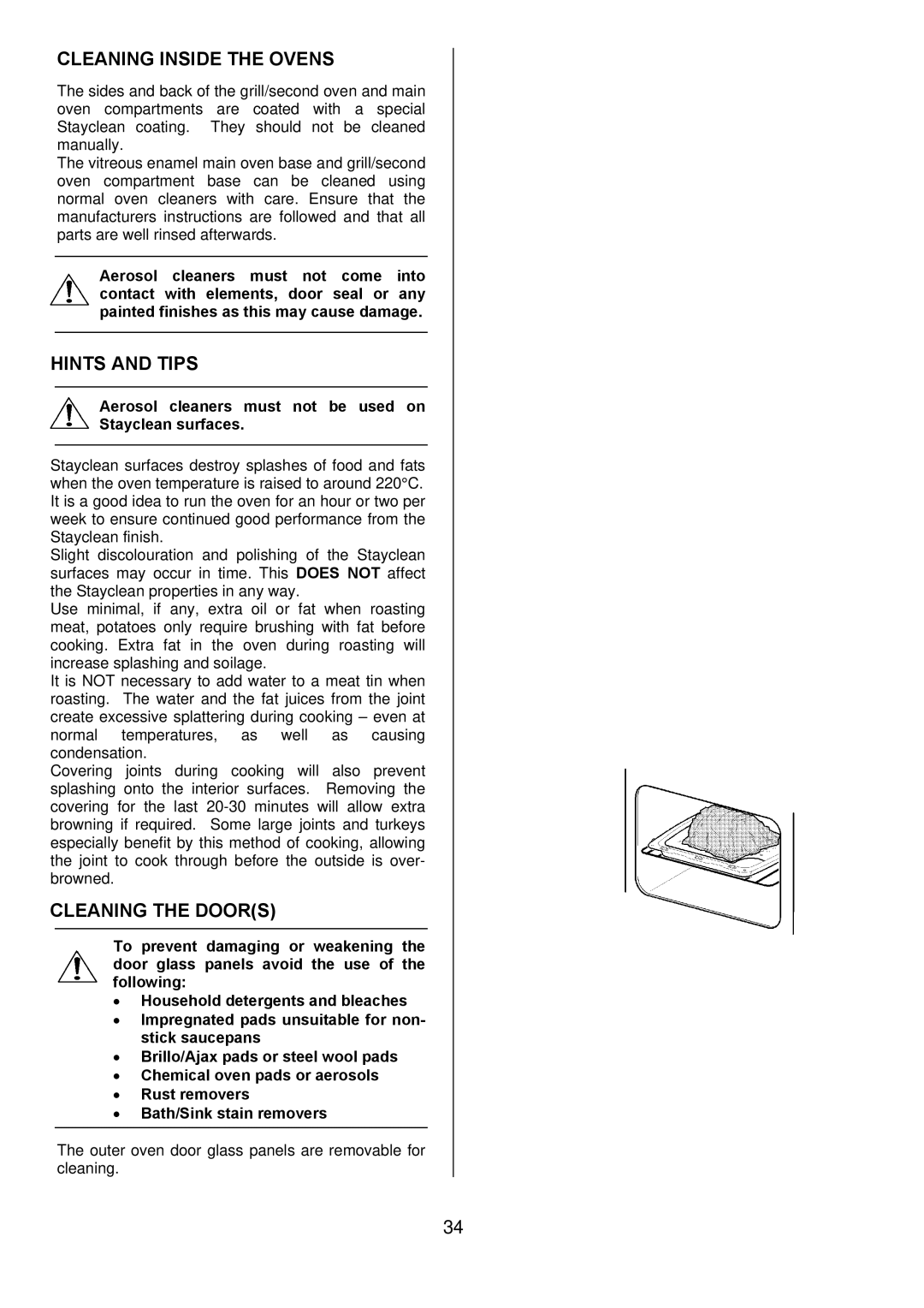 Zanussi ZDQ 995 Cleaning Inside the Ovens, Cleaning the Doors, Aerosol cleaners must not be used on Stayclean surfaces 