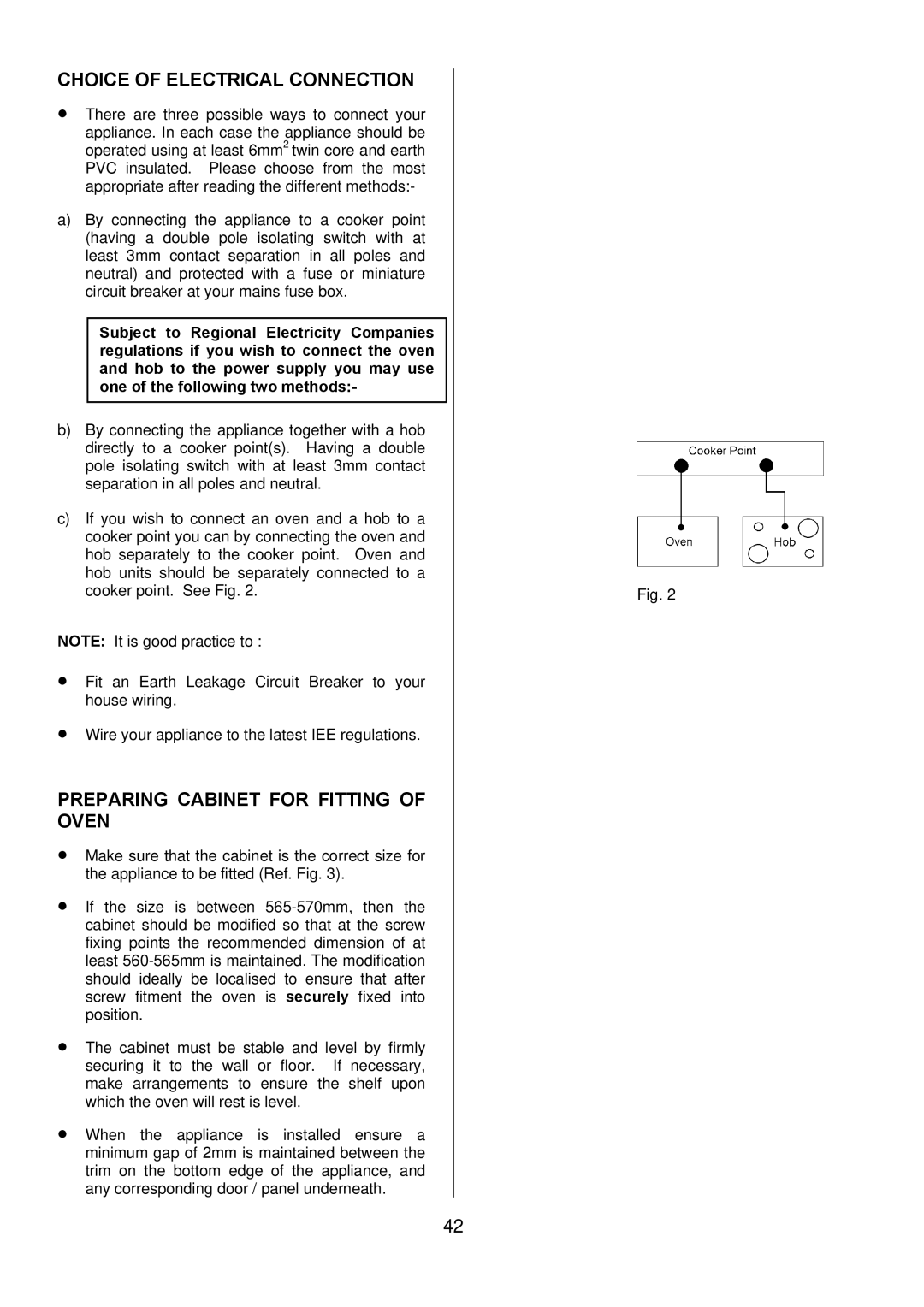 Zanussi ZDQ 995 manual Choice of Electrical Connection, Preparing Cabinet for Fitting of Oven 