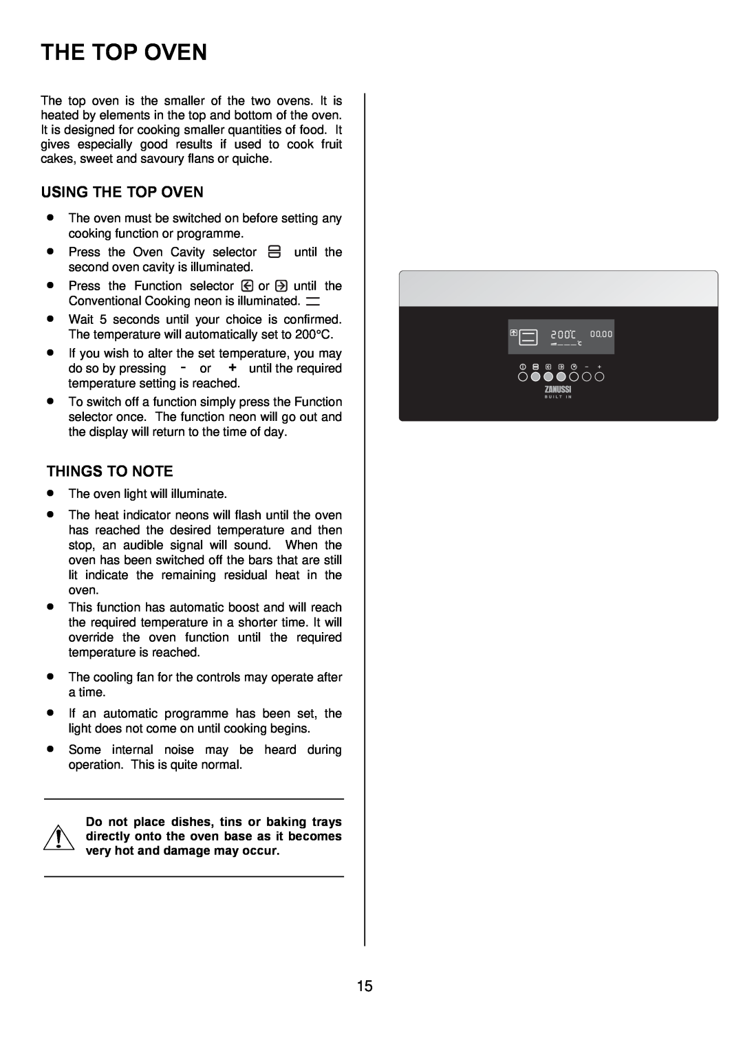 Zanussi ZDQ 995 manual Using The Top Oven, Things To Note 