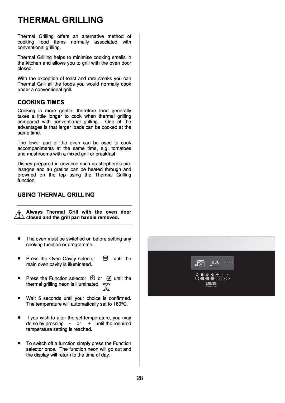 Zanussi ZDQ 995 manual Cooking Times, Using Thermal Grilling 