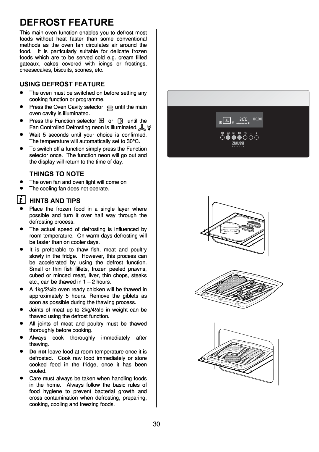 Zanussi ZDQ 995 manual Using Defrost Feature, Things To Note, Hints And Tips 