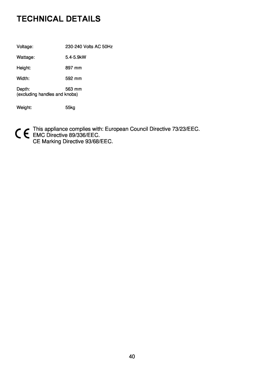 Zanussi ZDQ 995 manual Technical Details, CE Marking Directive 93/68/EEC 