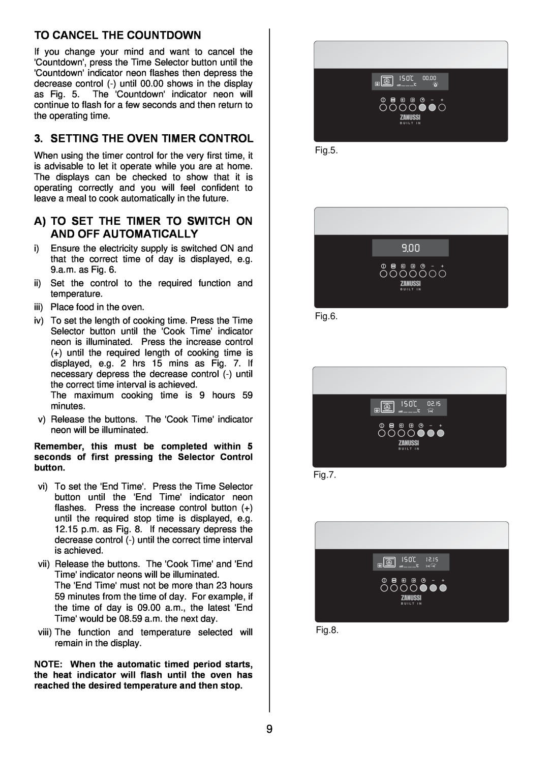 Zanussi ZDQ 995 manual To Cancel The Countdown, Setting The Oven Timer Control 