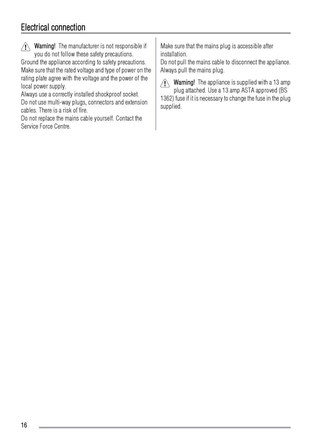 Zanussi ZDS 2010 user manual Electrical connection 