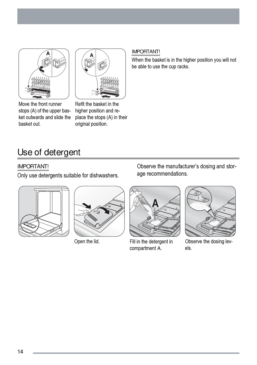 Zanussi ZDS 231 user manual Use of detergent 