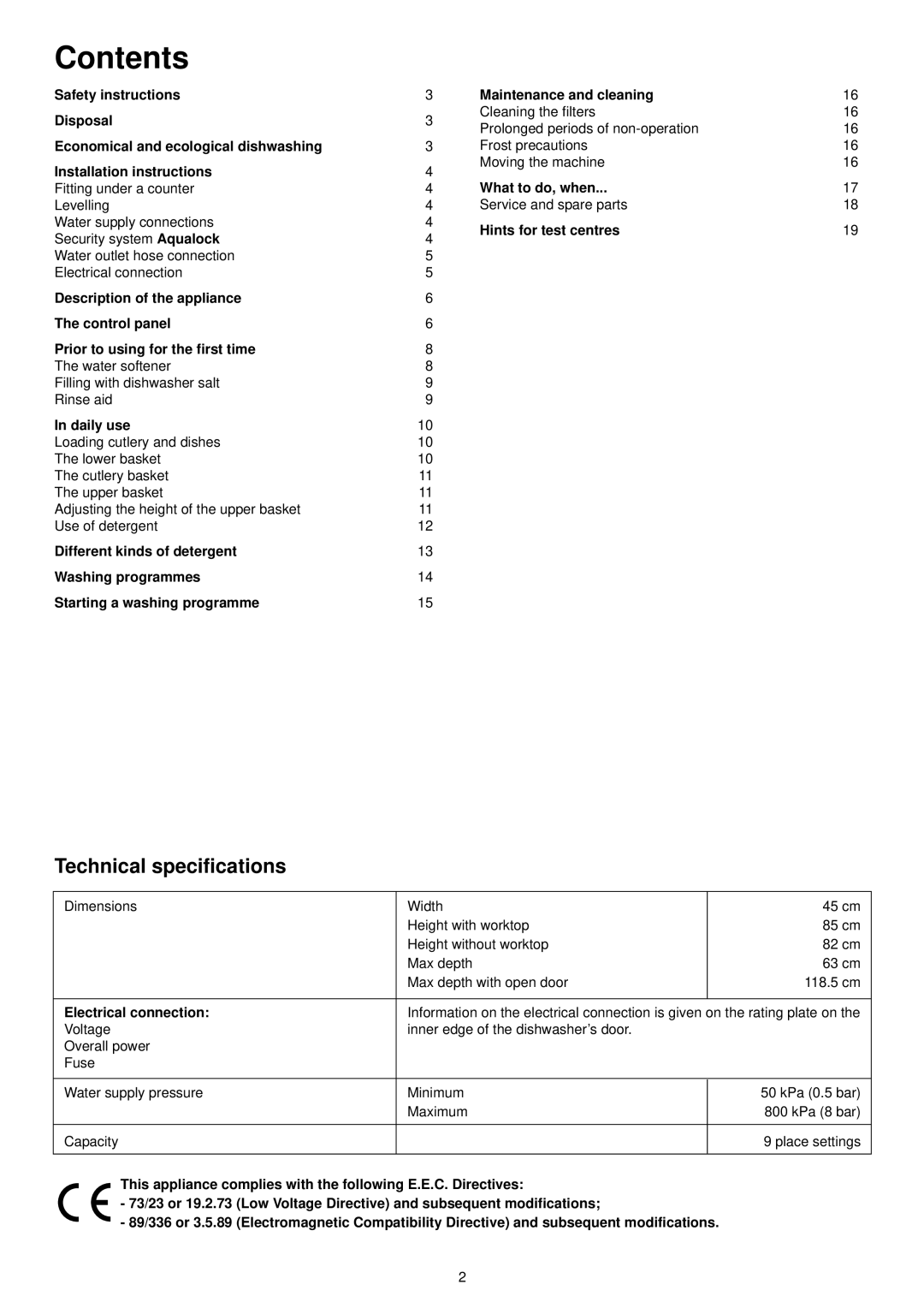 Zanussi ZDS 300 manual Contents 