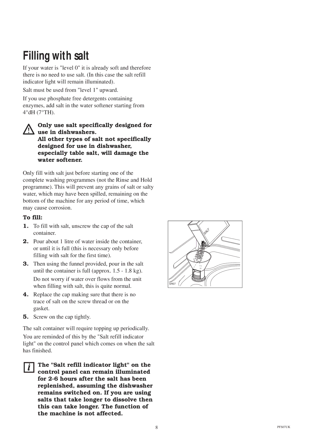 Zanussi ZDS 689 EX manual Filling with salt, To fill 