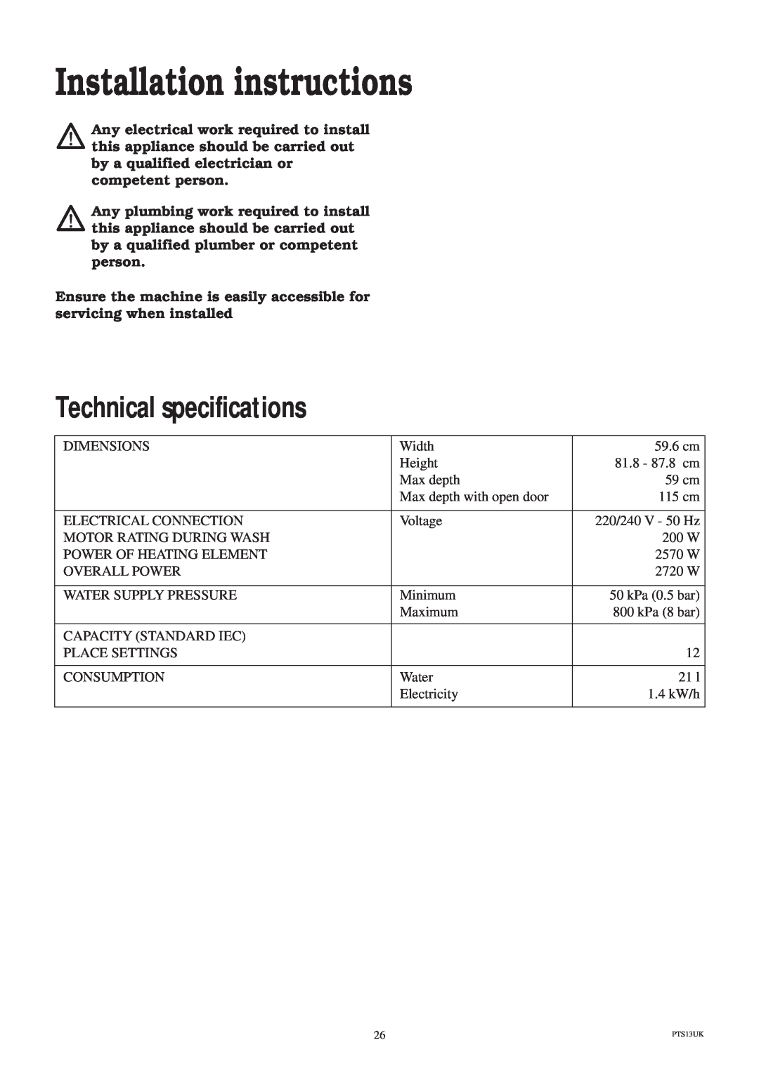 Zanussi ZDS 689 EX manual Installation instructions, Technical specifications 