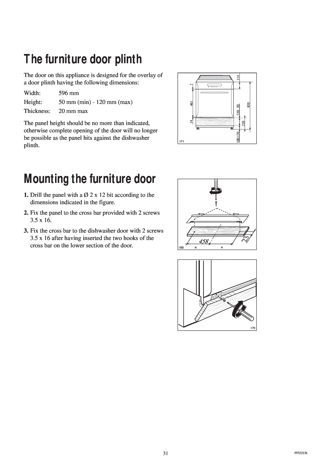 Zanussi ZDS 689 EX manual The furniture door plinth, Mounting the furniture door 