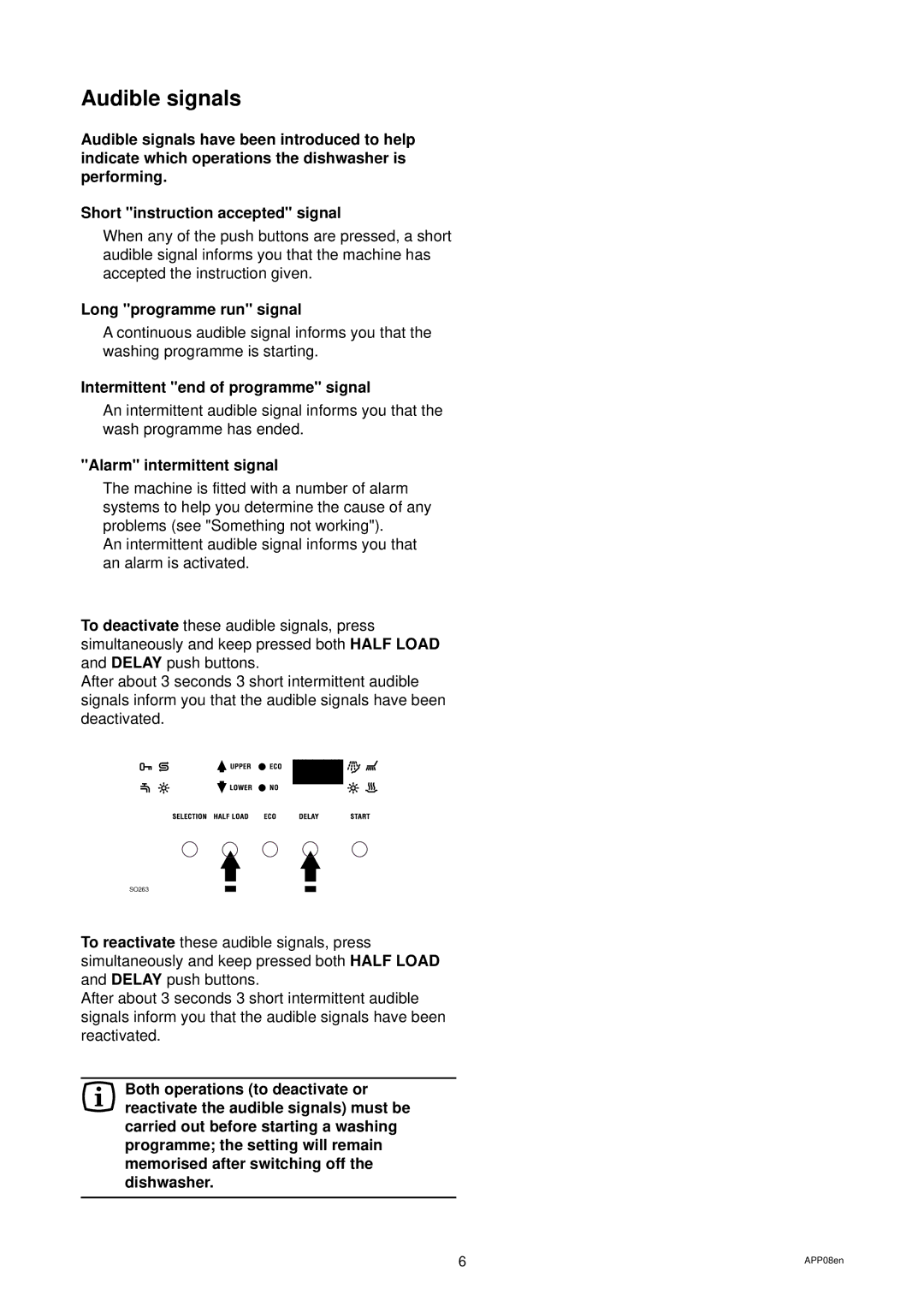 Zanussi ZDS 699 EX manual Audible signals 