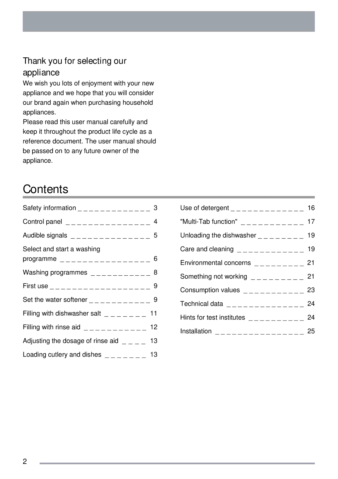 Zanussi ZDT 311 user manual Contents 