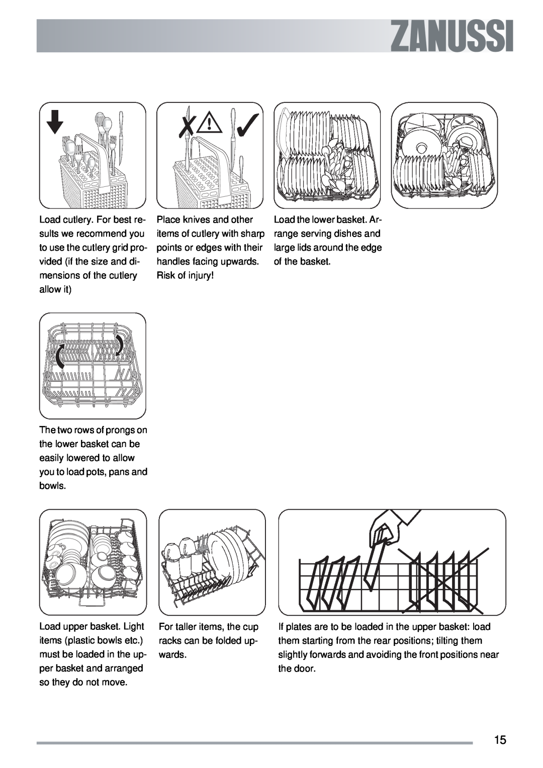 Zanussi ZDT 311 user manual For taller items, the cup racks can be folded up- wards 