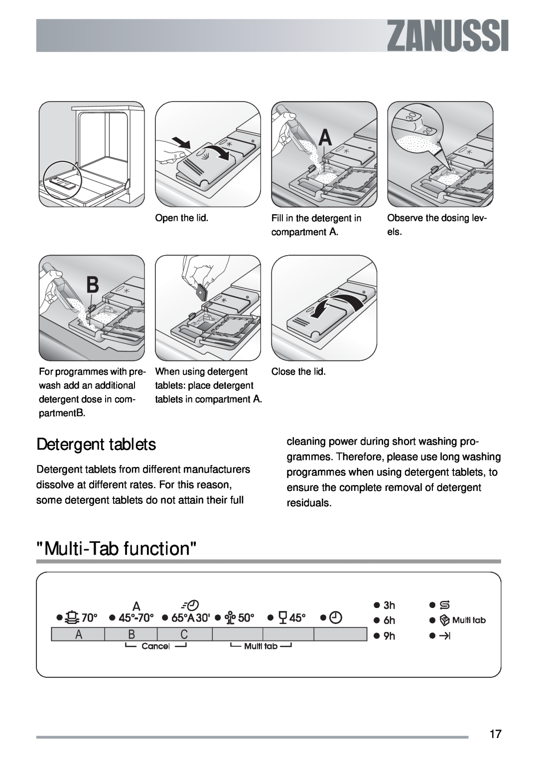 Zanussi ZDT 311 user manual Multi-Tab function, Detergent tablets 