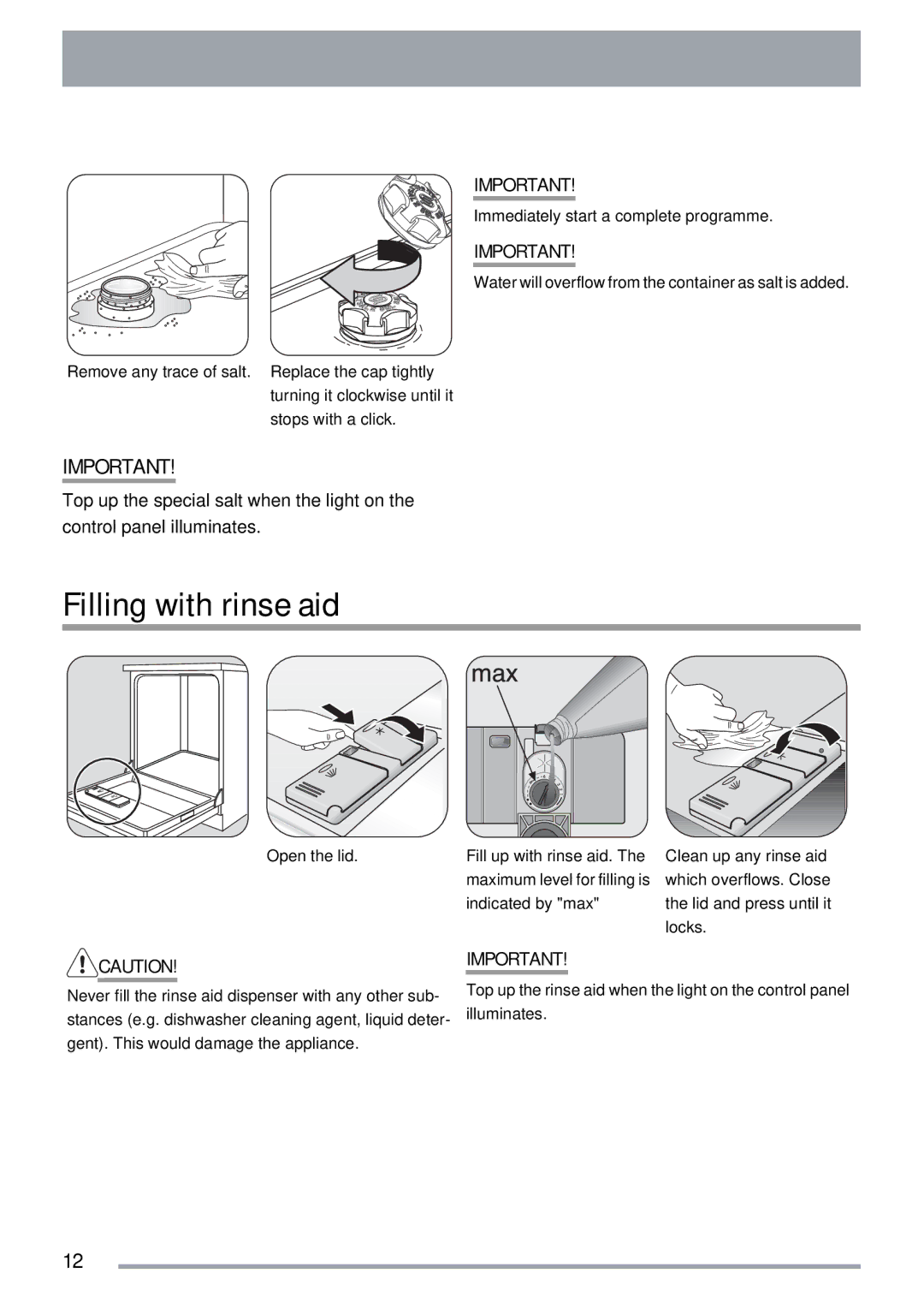 Zanussi ZDT 312 manual Filling with rinse aid 