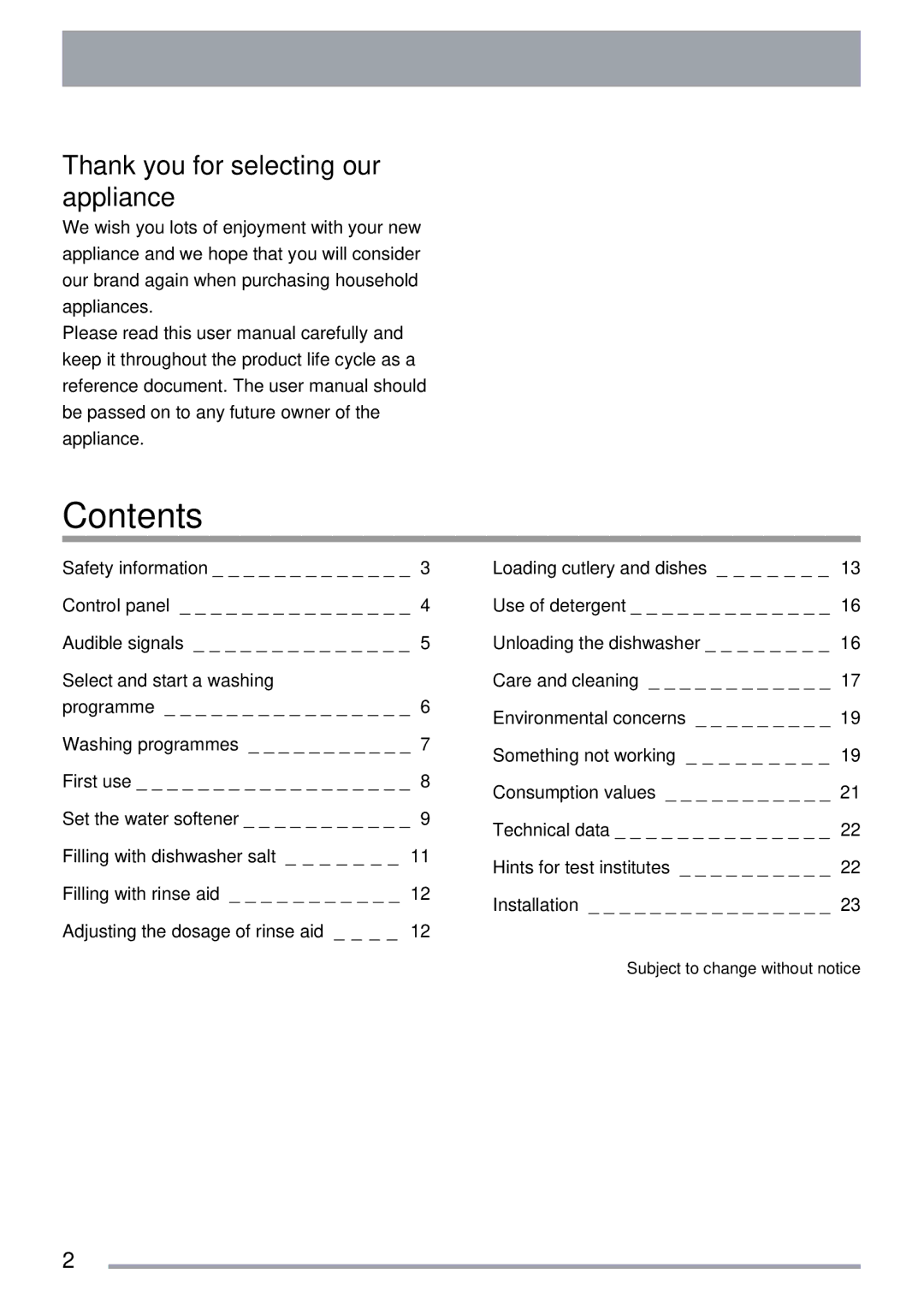 Zanussi ZDT 312 manual Contents 