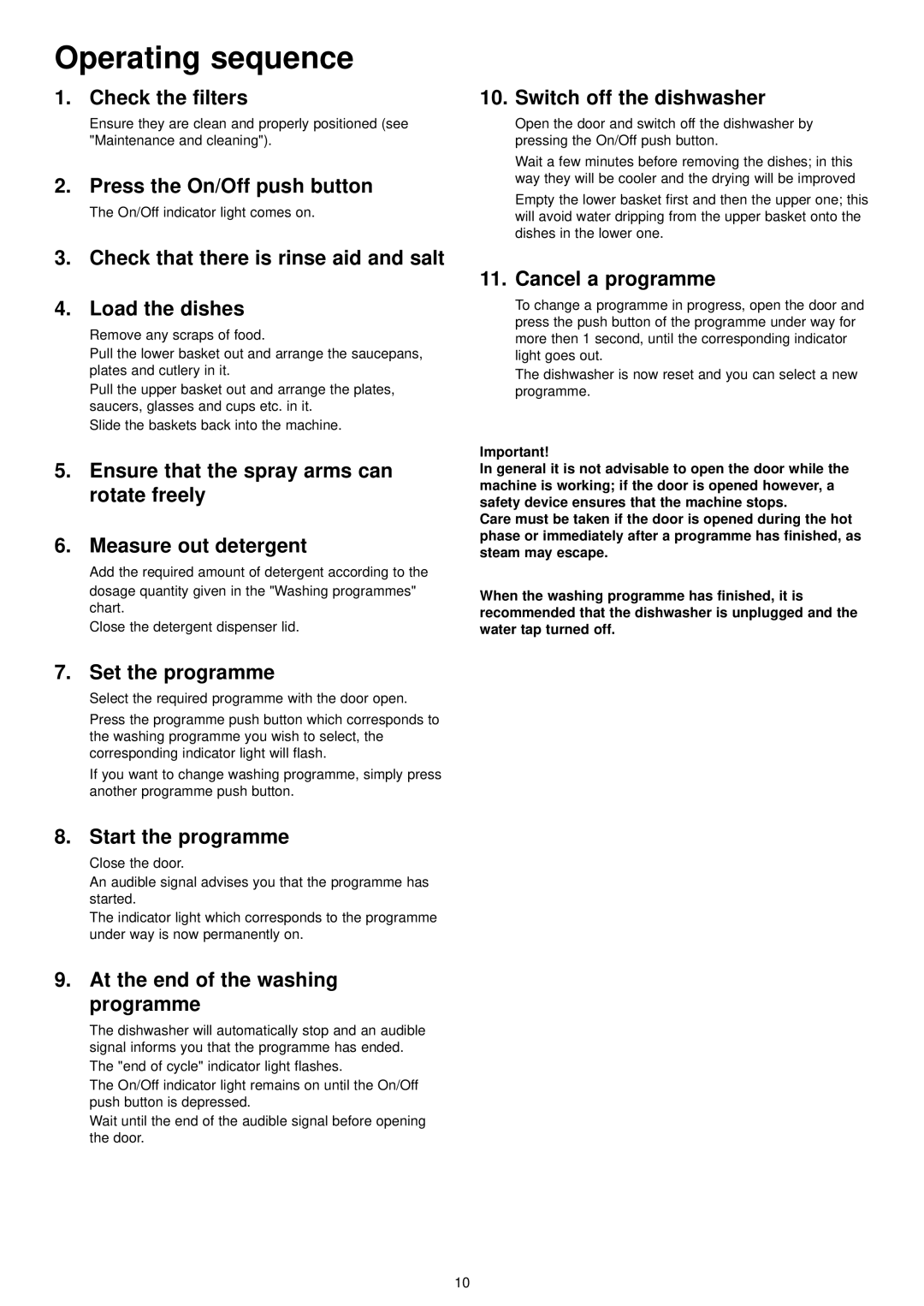 Zanussi ZDT 5052 manual Operating sequence 