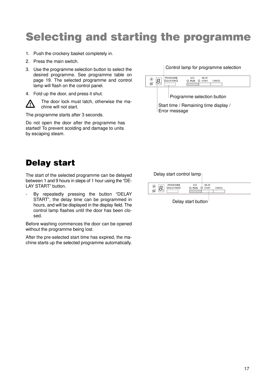 Zanussi ZDT 5895 manual Selecting and starting the programme, Delay start 