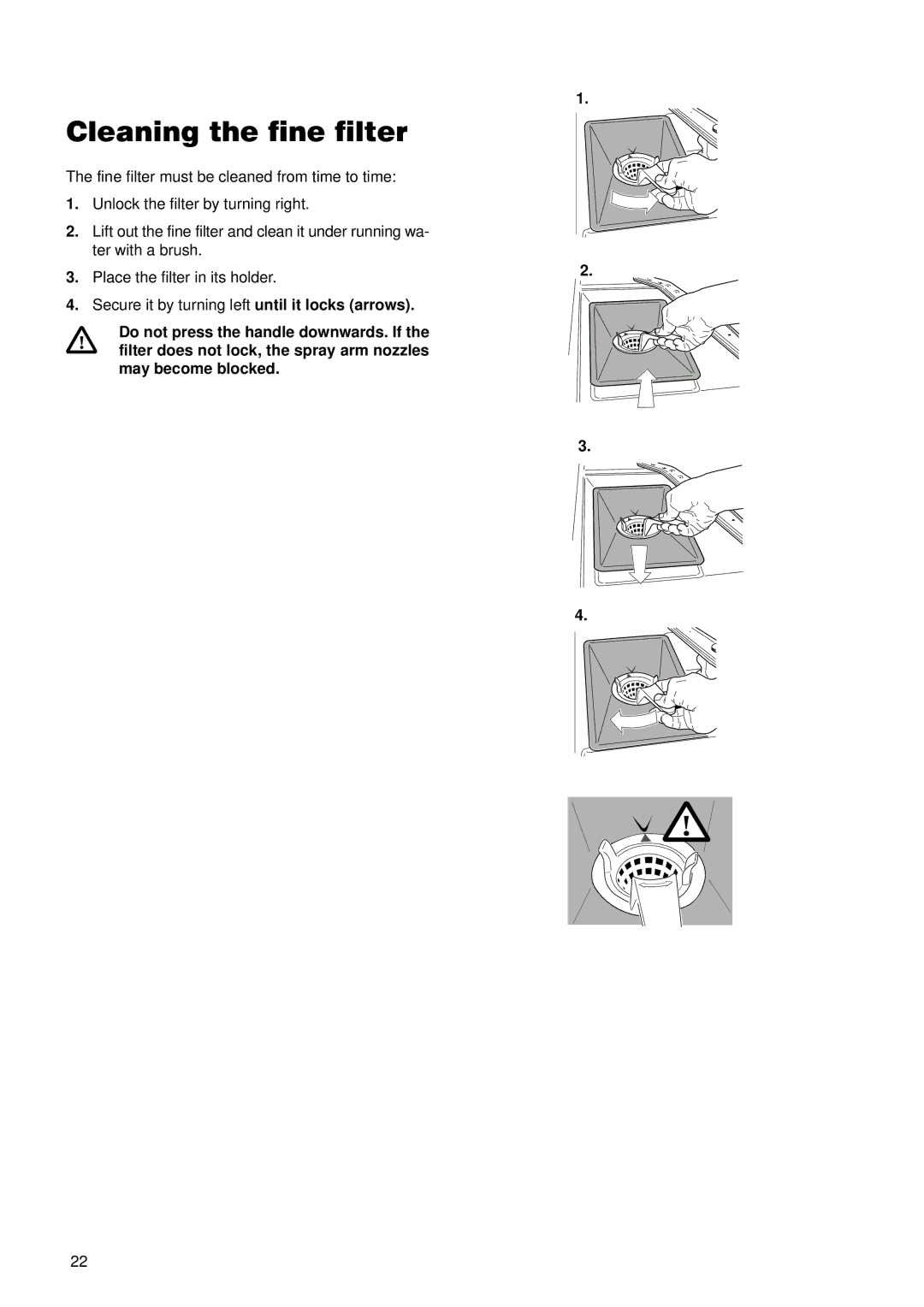 Zanussi ZDT 5895 manual Cleaning the fine filter 