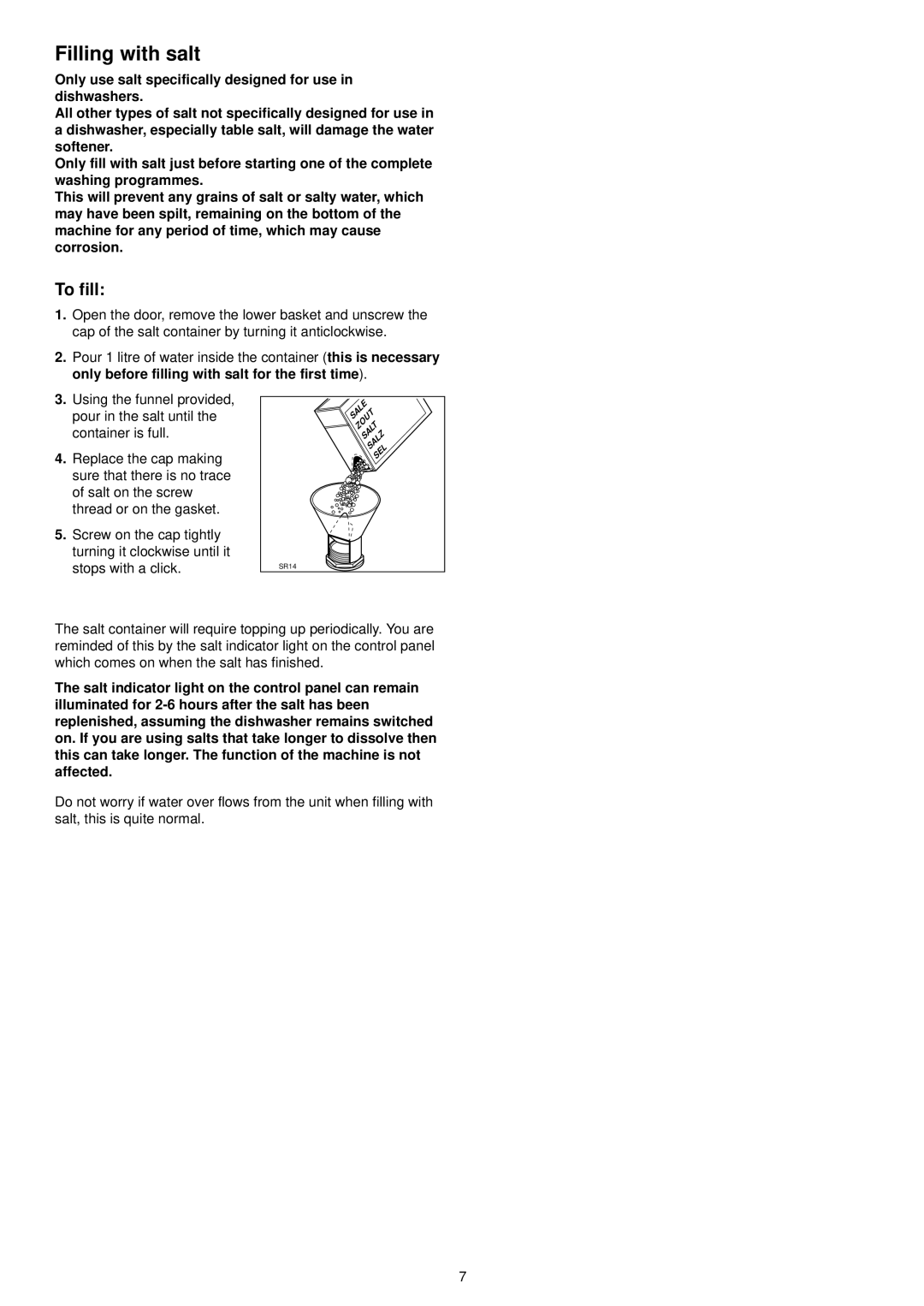 Zanussi ZDT 6244 manual Filling with salt, To fill 