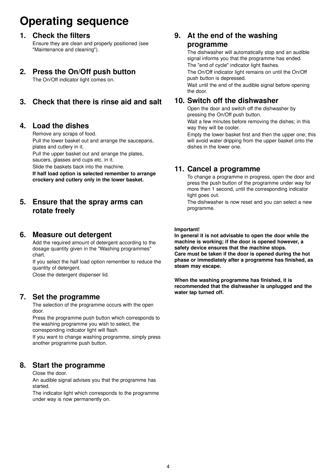 Zanussi ZDT 6253 manual Operating sequence 