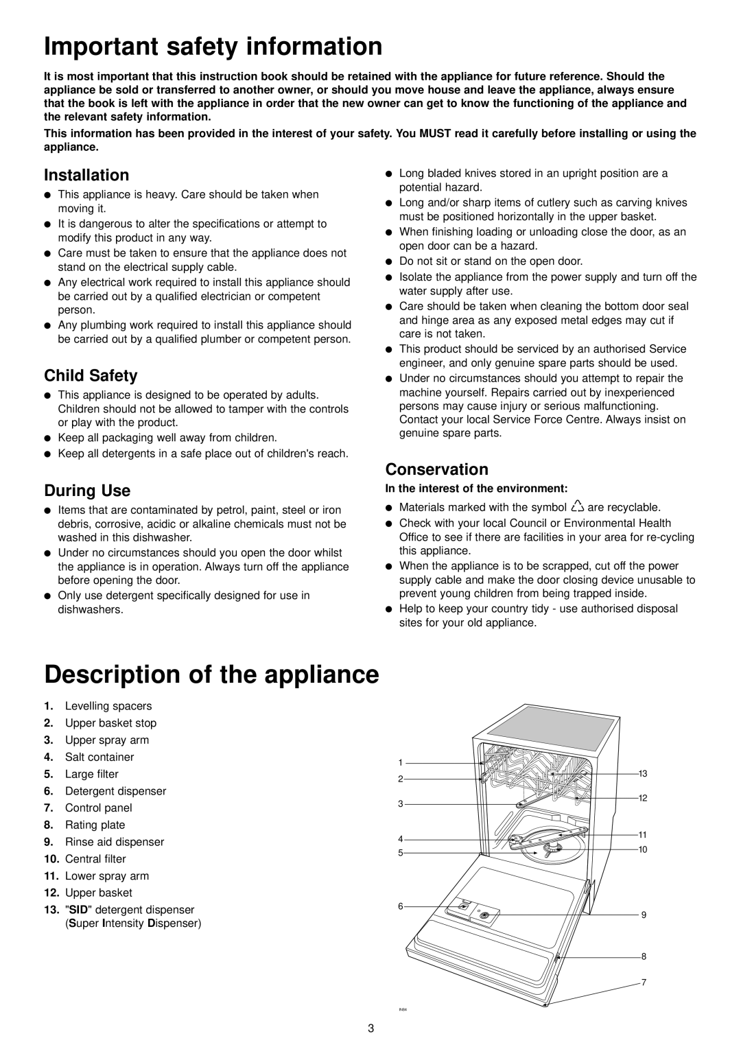 Zanussi ZDT 6894 manual Important safety information, Description of the appliance, Installation, Child Safety, During Use 