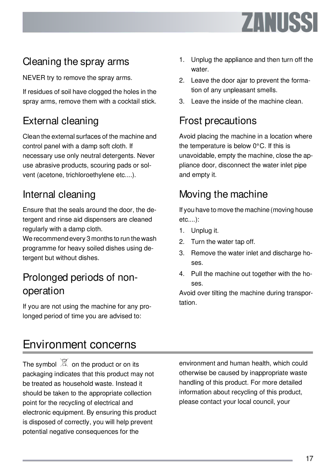 Zanussi ZDT40 user manual Environment concerns 