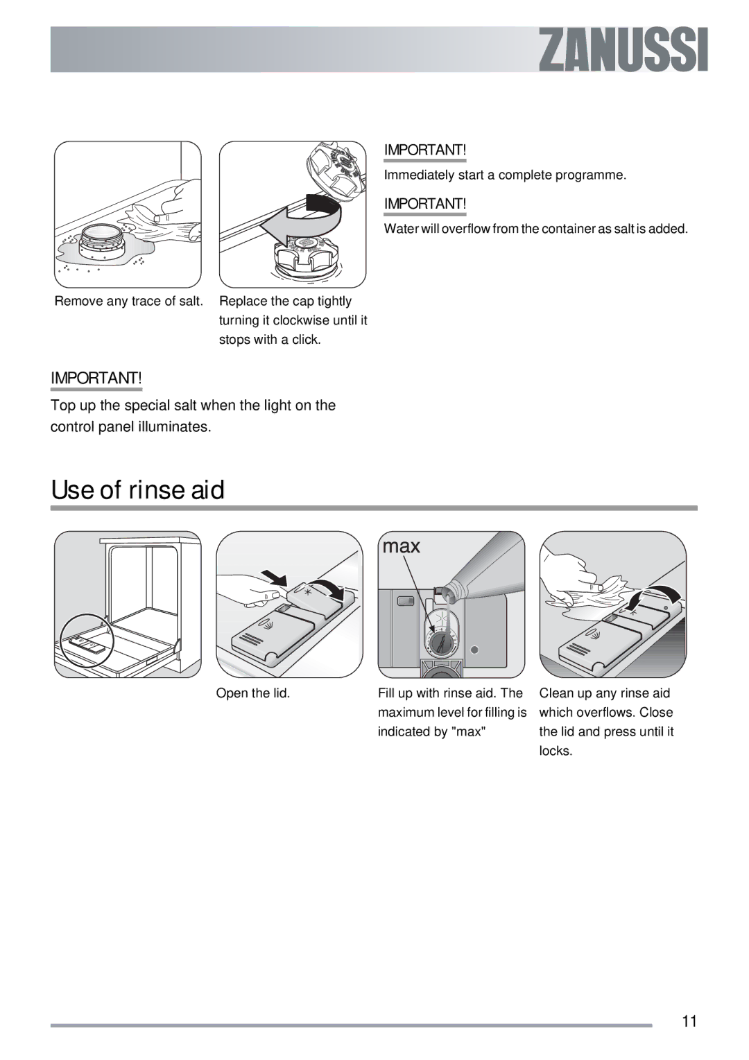 Zanussi ZDTS 101 user manual Use of rinse aid 