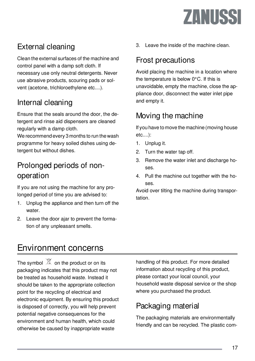 Zanussi ZDTS 101 user manual Environment concerns 