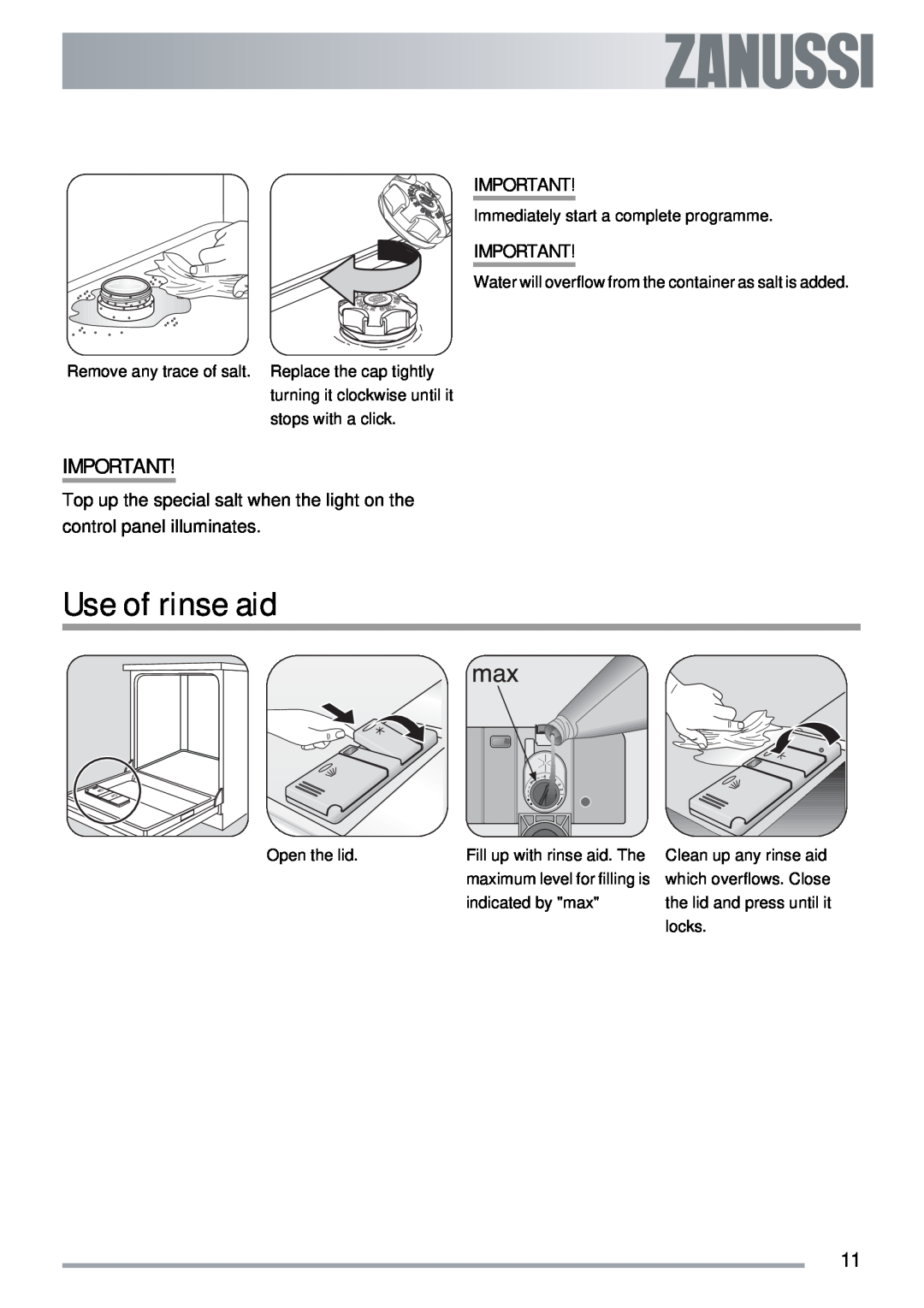 Zanussi ZDTS 101 user manual Use of rinse aid 