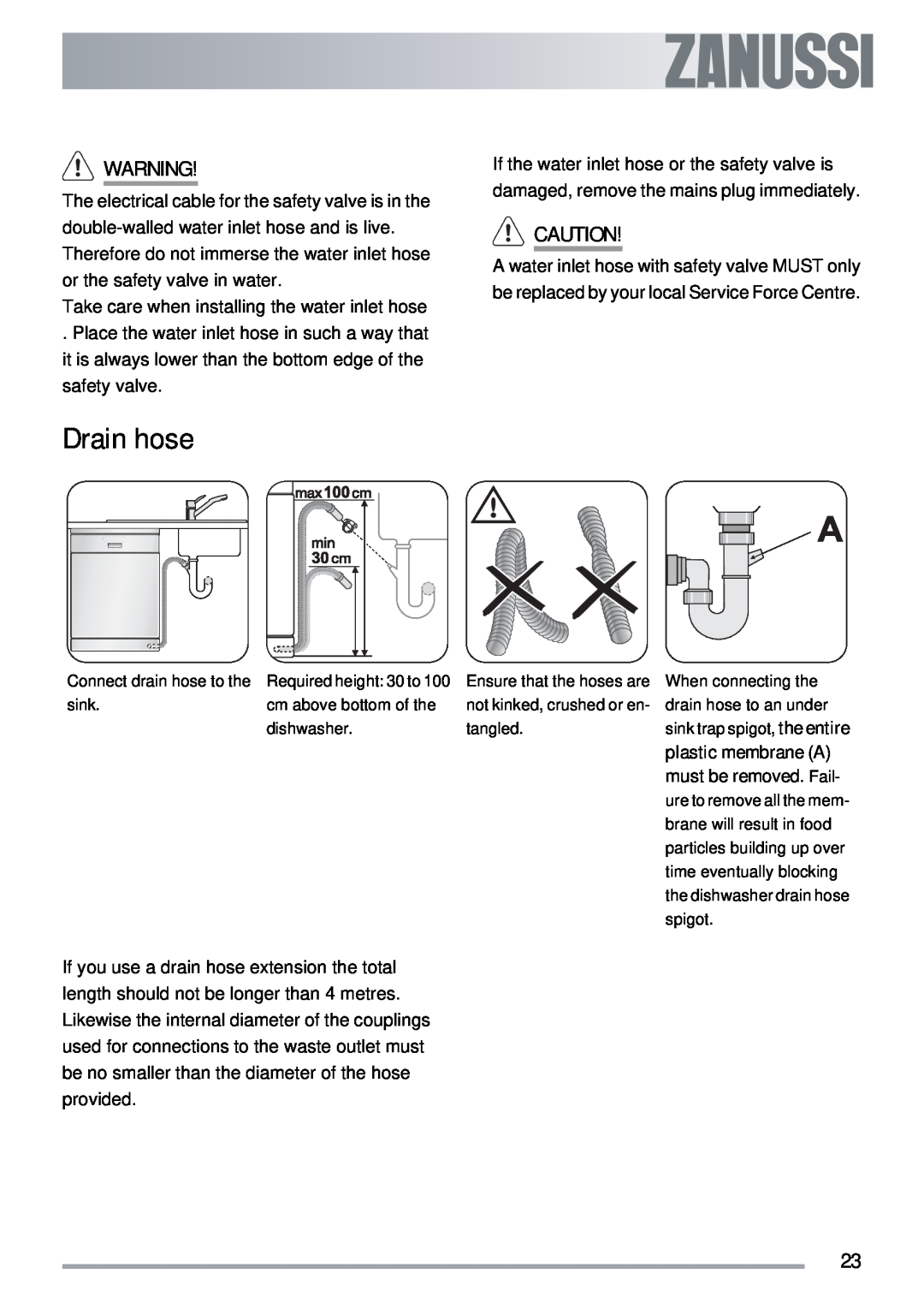 Zanussi ZDTS 101 user manual Drain hose 